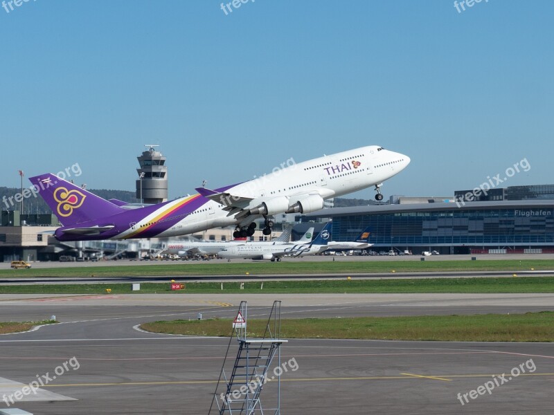 Aircraft Boeing 747 Zurich Start Flying Zrh