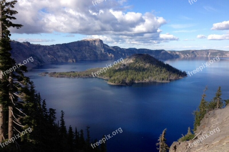 Crater Lake Lake Island Nature Landscape