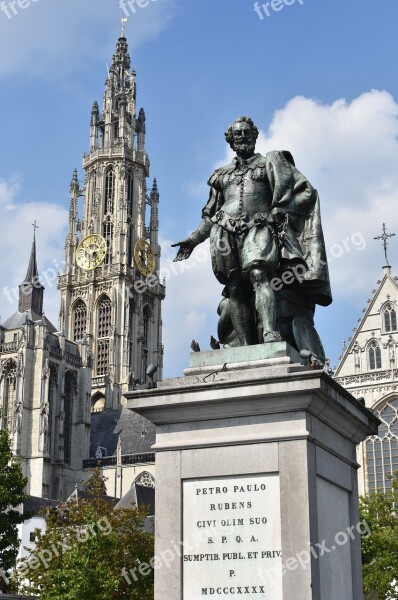 Statue Rubens Monument Antwerp Cathedral