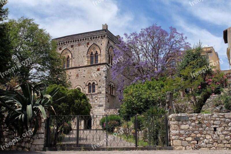 Sicily Taormina Jacaranda Old Building Free Photos