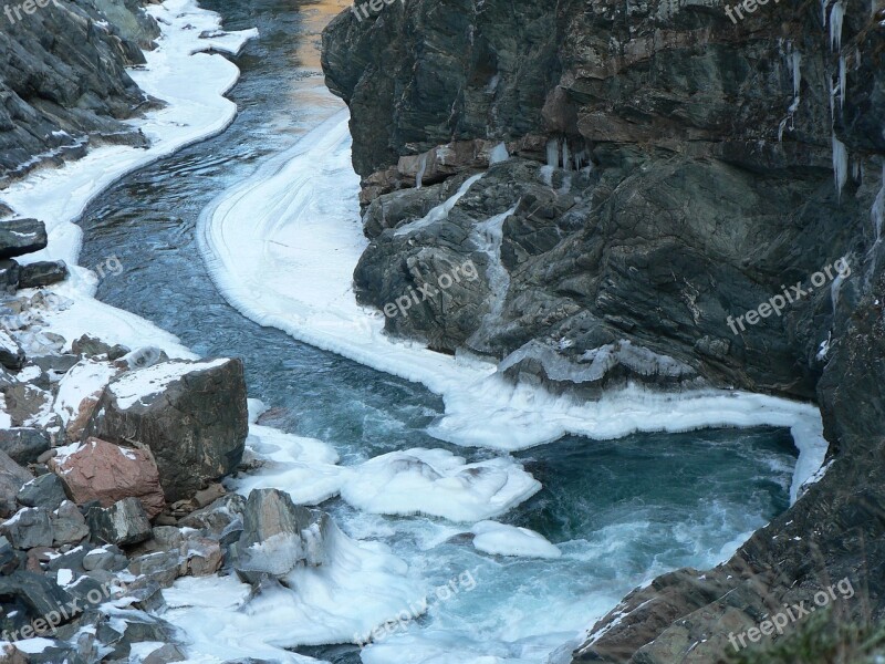 River Rivers Mountain River Ice Winter