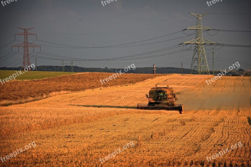 Harvest Harvester Blue Sky Agriculture Farming