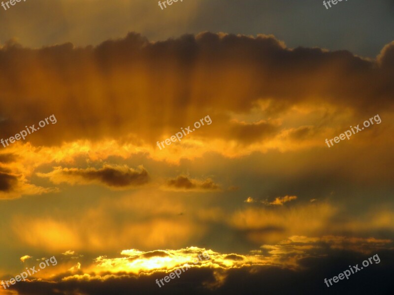 Sunset Sky Clouds Rays Night Sky Orange