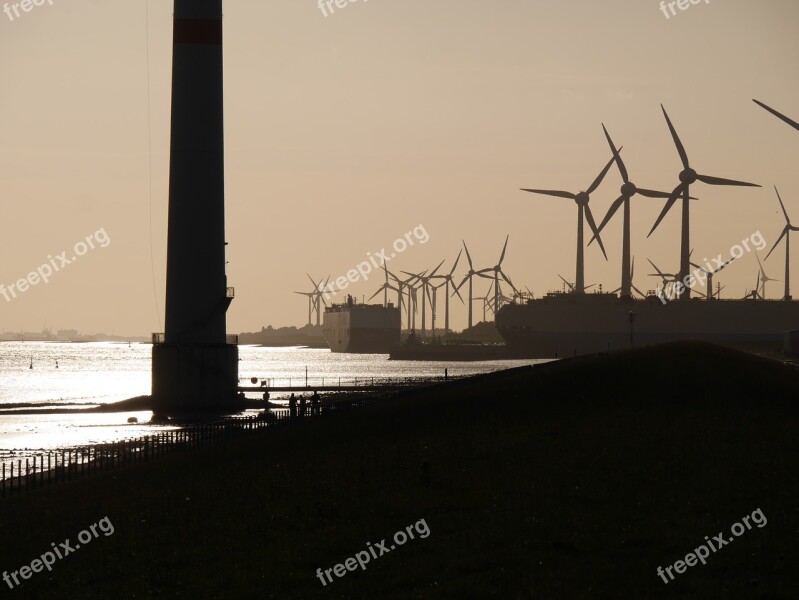 Evening Light Ems Harbour Entrance Power Generators Windmills