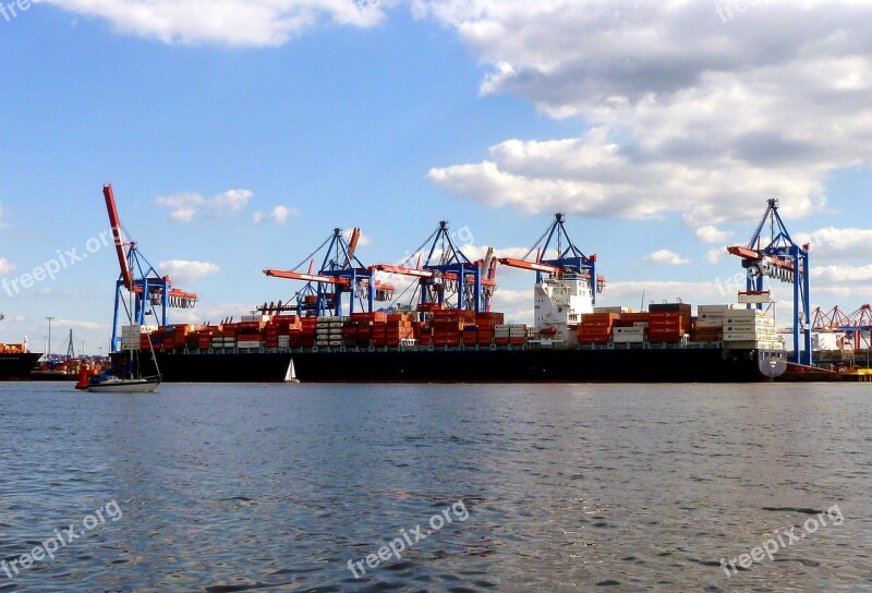 Port Of Hamburg Blue Sky Clouds Container Terminal Discharge Loading