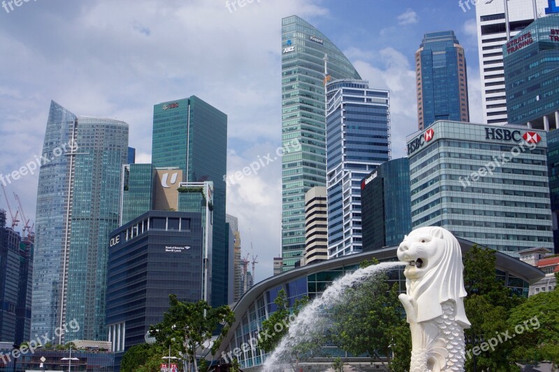 Singapore City Fountain Architecture Asia