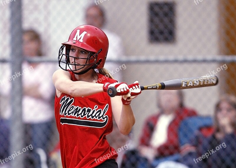 Softball Player Batter Swinging Action