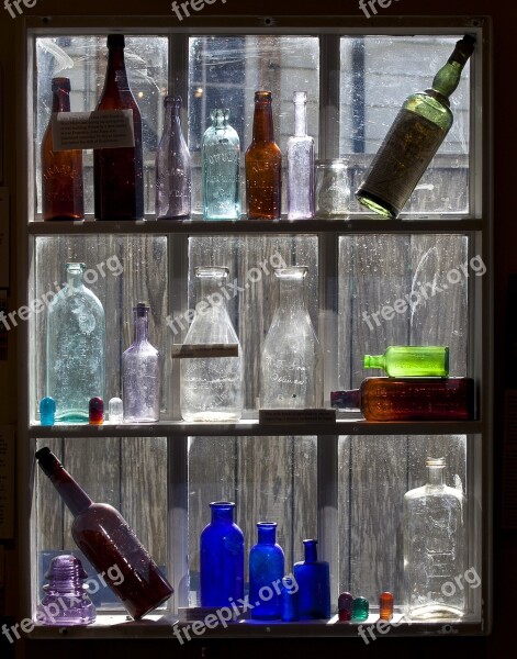 Old Bottles Display Colored Glass Glass Old