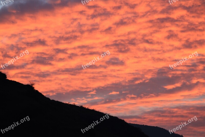 Sunset Burning Clouds Mountain Free Photos