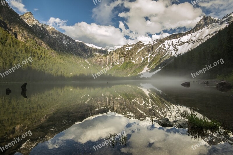 Avalanche Lake Fog Bank Reflection Clouds Sky