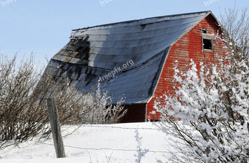 Barn Red Barn Winter Farm Country