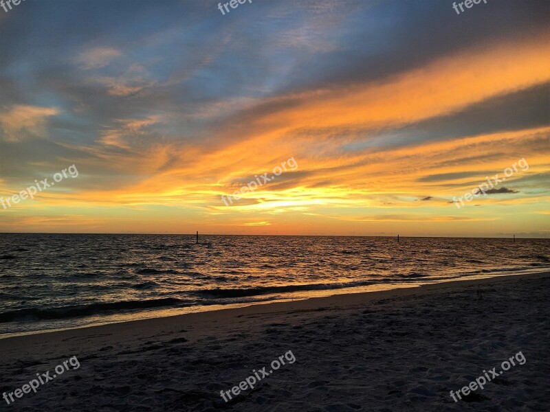 Sunset Beach Colors Clouds Beach Sunset