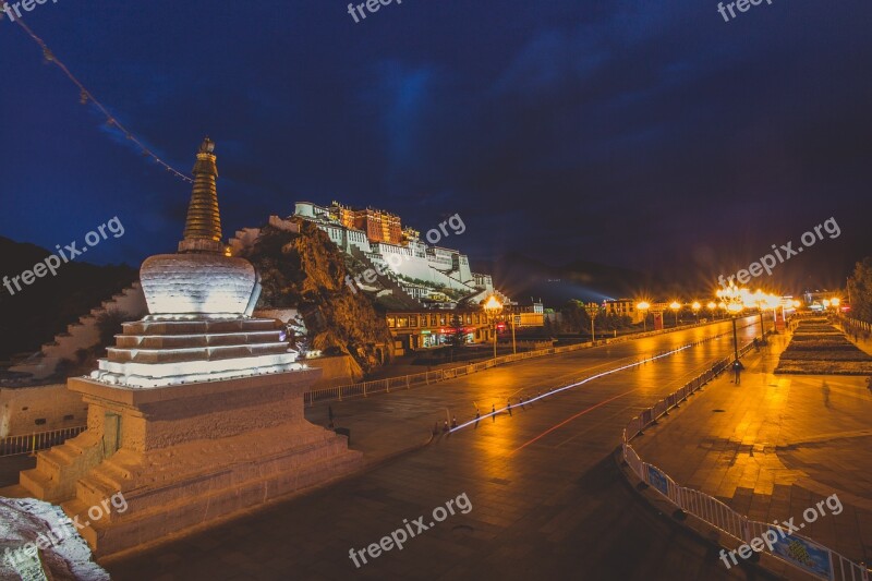 The Potala Palace Tibet China Night View Light