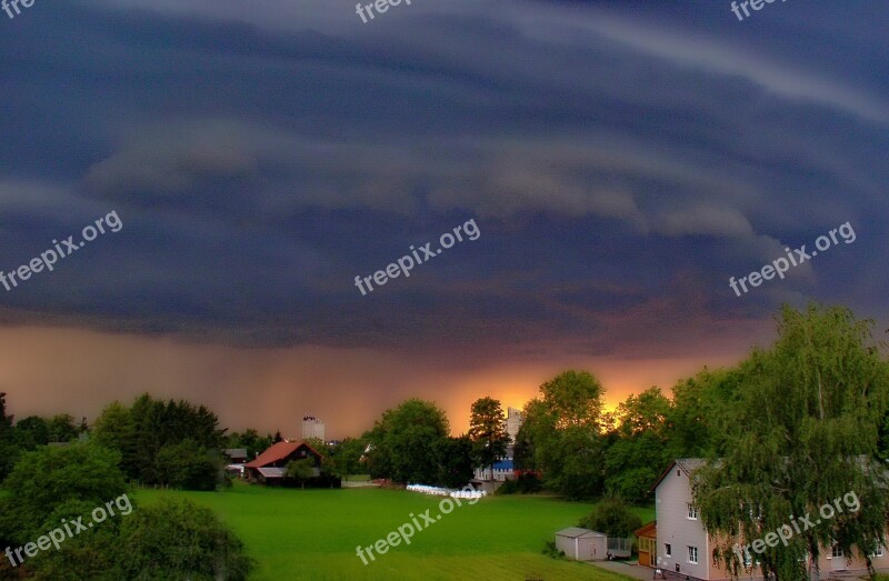 Storm Clouds Rain Storm Sunset Evening Sky