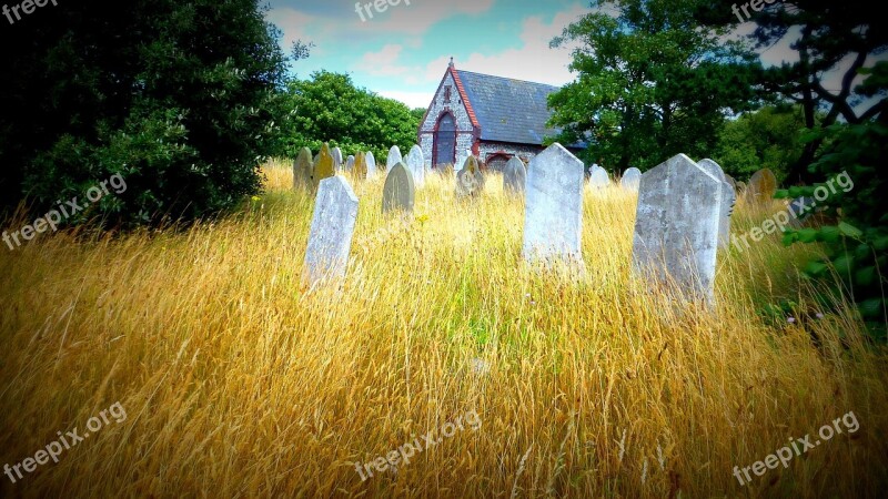 Derelict Church Gravestones Summer Grass