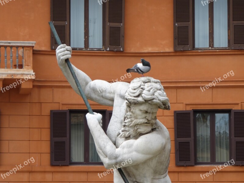 Italy Rome Fountain Neptune Sculpture