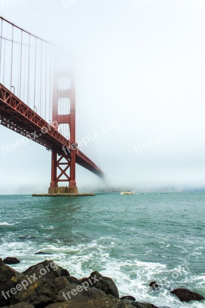 Golden Gate Bridge Red Water Fog