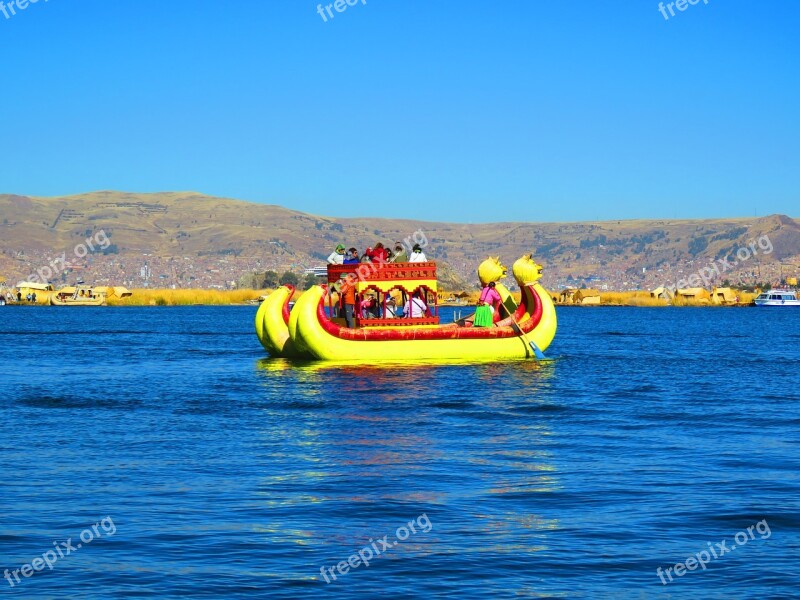 Lake Titicaca Water Boat Landscape Free Photos