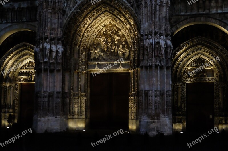 Rouen Cathedral France Building Nocturne