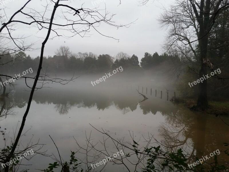 Pond Lake Calm Gloomy Fog