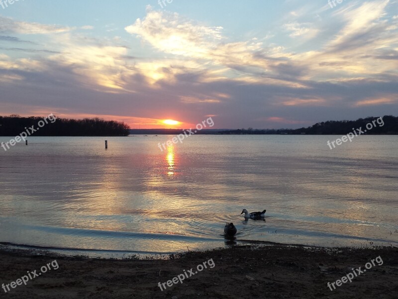 Sundown Clouds Lake Reflection Free Photos