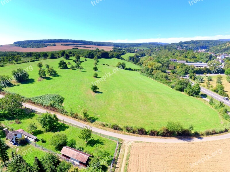 Meadow Aerial View Drone Flying Machine Aircraft