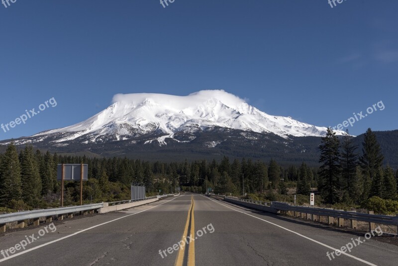 Mount Shasta Snow Highway Landscape Clouds