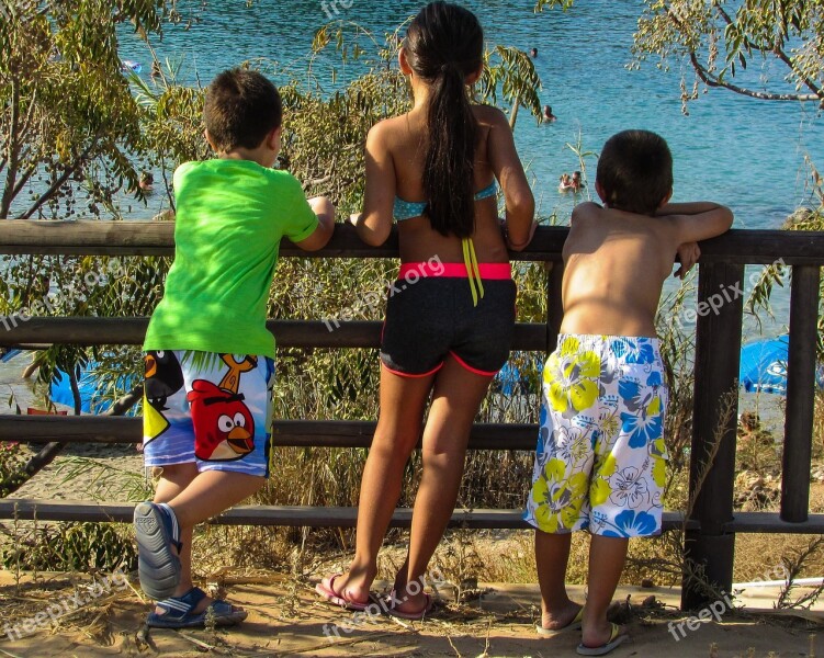 Summer Kids Looking Beach Vacation