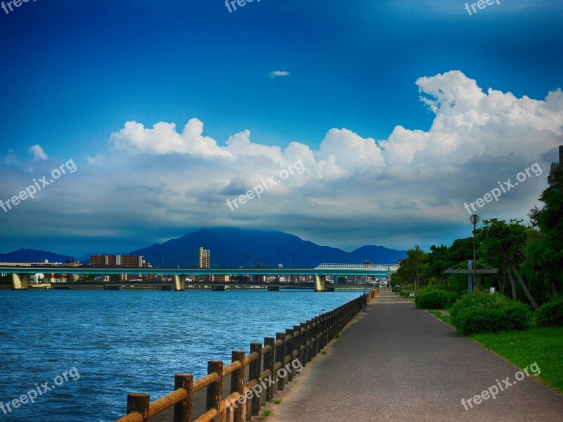 Summer Blue Sky Towering Cumulus Clouds Observed Promenade Muromi