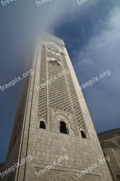 Casablanca Mosque Minaret Fog Morocco