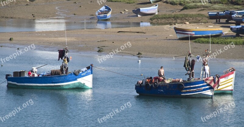 Sea Boats Fisherman Fishing Boats Blue