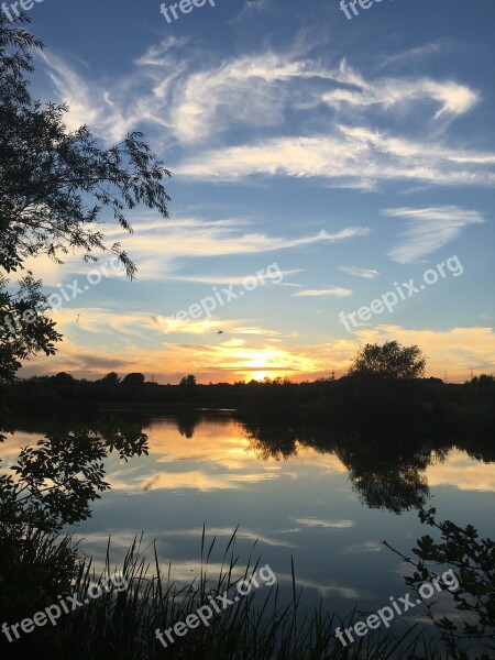 Lakes Sunset Water Landscape Sky