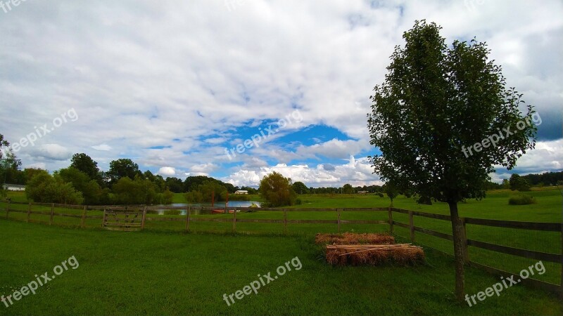 Countryside Nature Pond Trees Sky