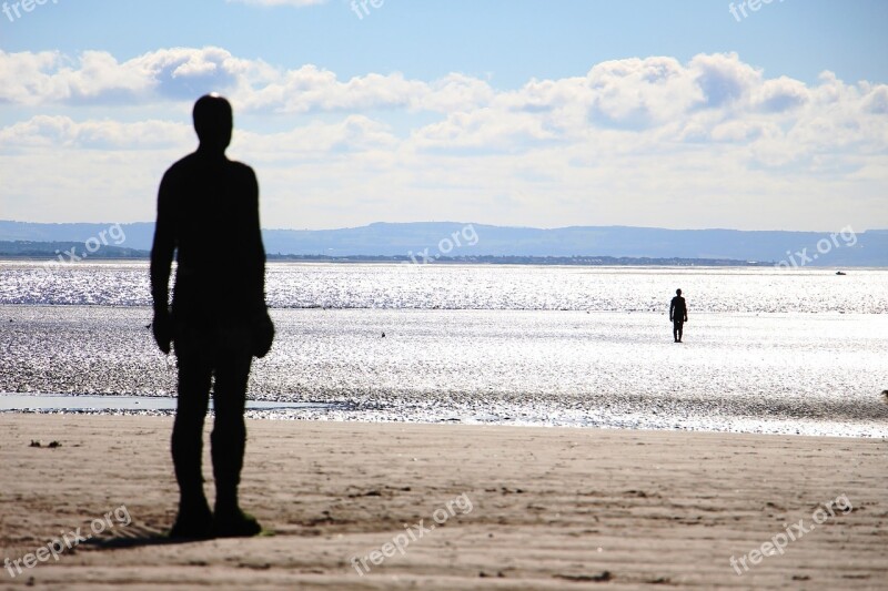 Statue Crosby Beach Beach Sea Crosby