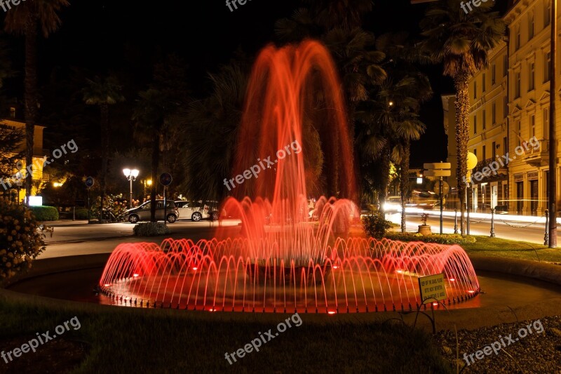 Fountain Night Lighting Illuminated Night Photograph