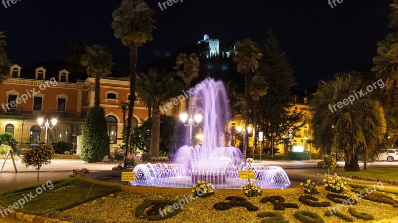 Castle Fountain Night Lighting Illuminated