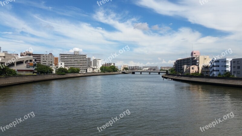 Tsurumi River Yokohama Japan Riverside Sunny