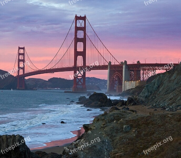 Bridge Golden Gate Sunset Dusk Twilight