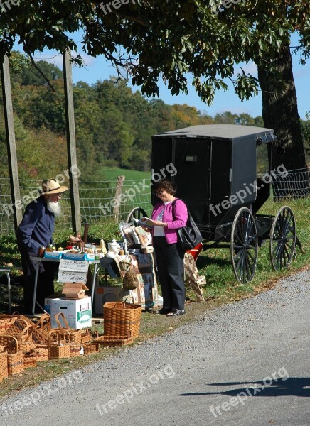 Roadside Seller Buggy Country Rural Amish