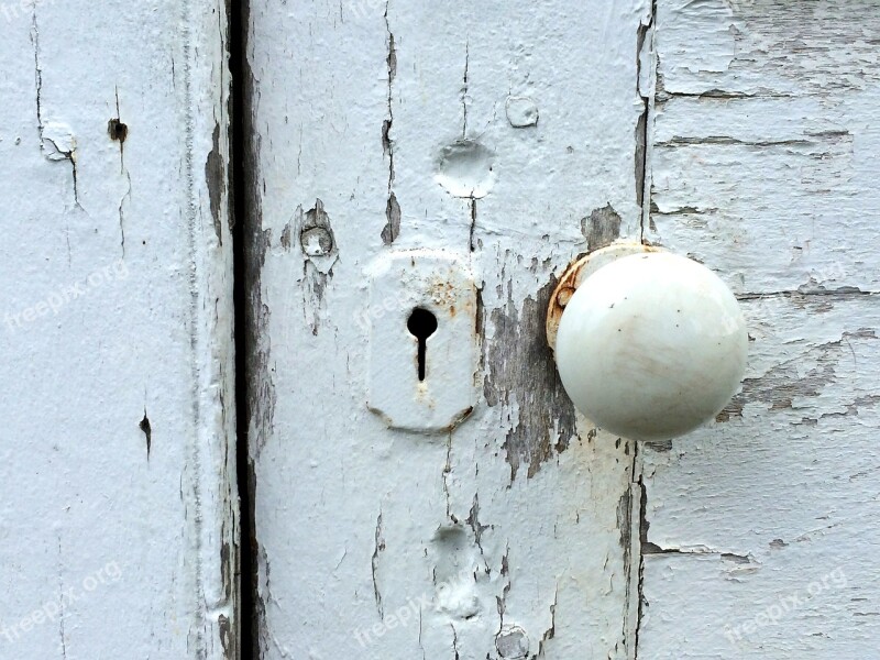 Door Knob Peeling Paint Lock Weathered Wood