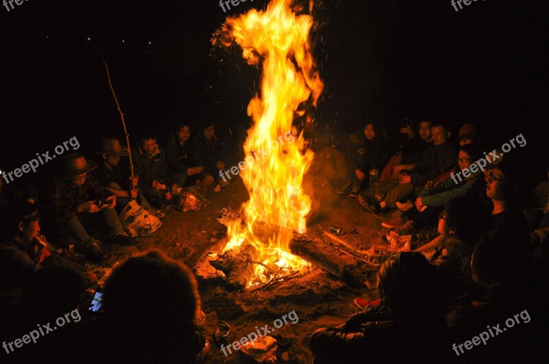 Outdoor Fire Late People Fireplace