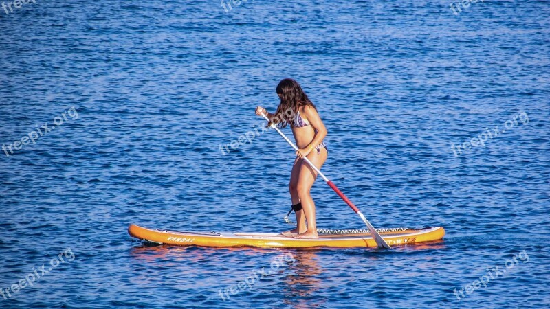 Paddling Paddle Board Girl Sport Activity