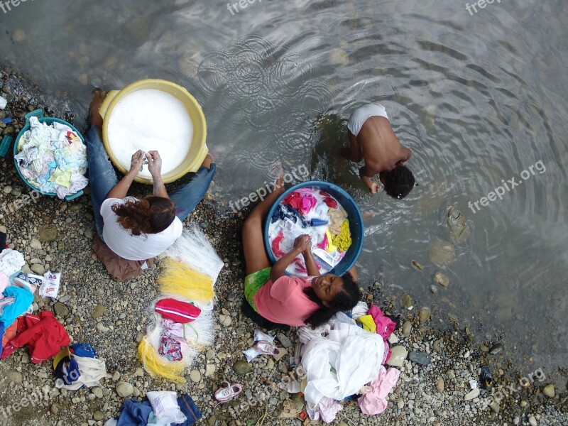 River Washerwomen Work Poverty Hand Washing