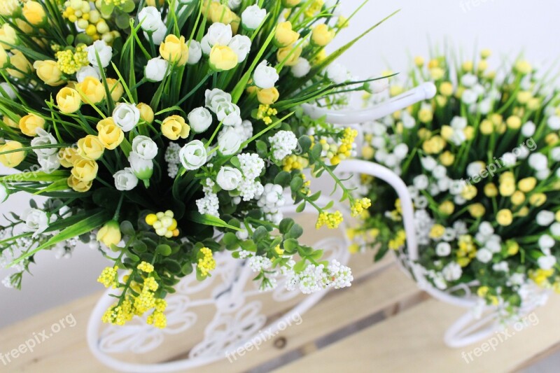 Flower Pink Flower White Flower Garden Bicycle Bouquet