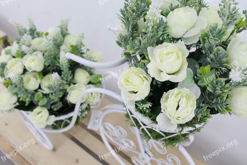 Flower Pink Flower White Flower Garden Bicycle Bouquet