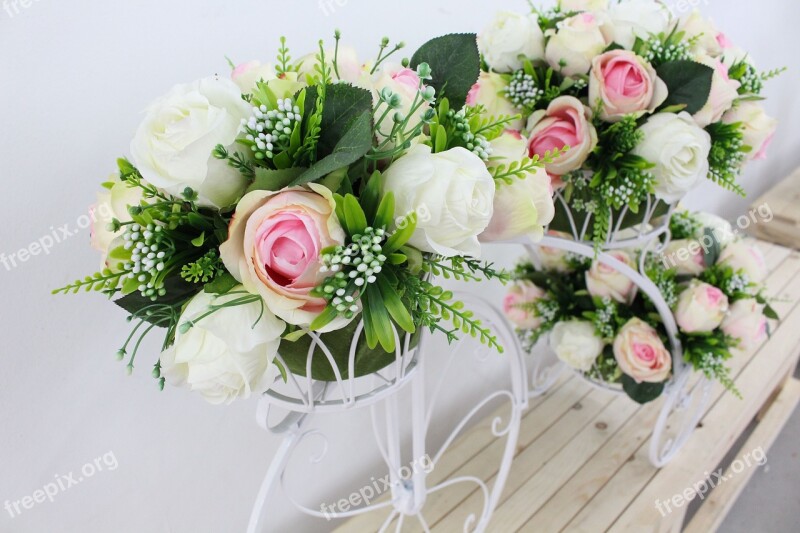 Flower Pink Flower White Flower Garden Bicycle Bouquet