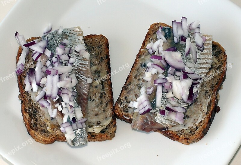 Salted Herring Fillet Herring Rye Bread Fat Onion