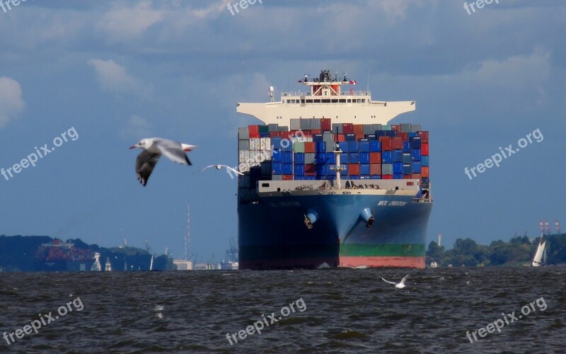 Container Freighter Seafaring Elbe Sea