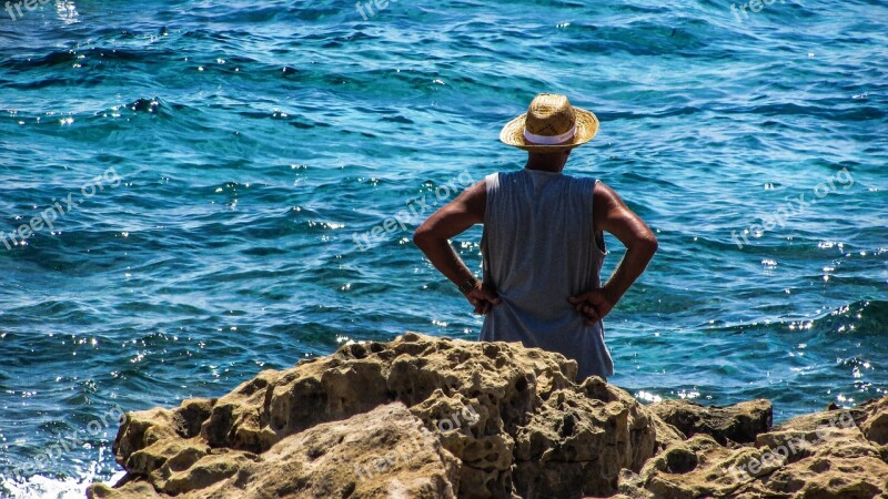 Old Man Looking Sea Senior Elderly