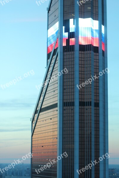 Russia Moscow New City Flag Skyscrapers